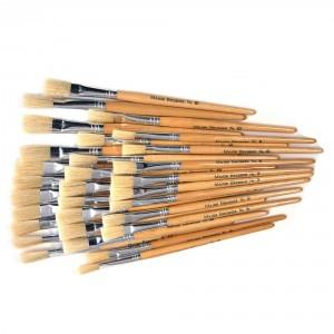 Paint Brushes, Hog Hair, Short Handled, Flat, Pack of 30