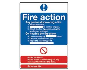 Fire Action Sign, Self Adhesive