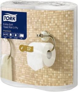 Tork Extra Soft Conventional Toilet Roll Premium, 3 Ply, White, Pack of 4