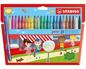 STABILO Power Medium Felt Tip Pens, Pack of 24, Assorted Colours