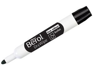 Berol Drywipe Markers, Round Tip, Black, Pack of 48