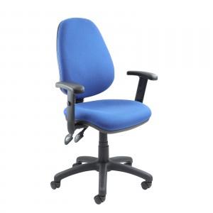 High Back Operator Chair with Black Adjustable Arms, Blue