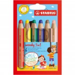 STABILO Woody 3 in 1 Multi-talented Colouring Pencils, Pack of 6, Assorted Coloursabc